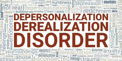 Fototapeta premium Depersonalization-derealization disorder word cloud conceptual design isolated on white background.
