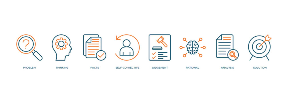 Critical thinking icon vector illustration banner web concep of problem, thinking, facts, self-corrective, judgment, rational, analysis, and solution