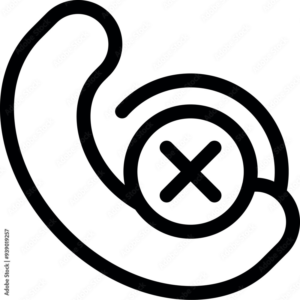 Aufkleber bold line art icon of a phone receiver with a large x button, representing ending a phone call