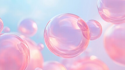 Pink bubbles floating in the air with a blue background