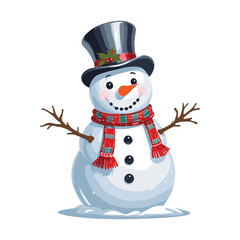 Joyful Snowman with Black Hat and Red Plaid Scarf