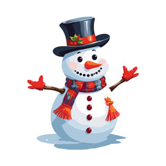 Merry Snowman with Holly Hat and Colorful Scarf