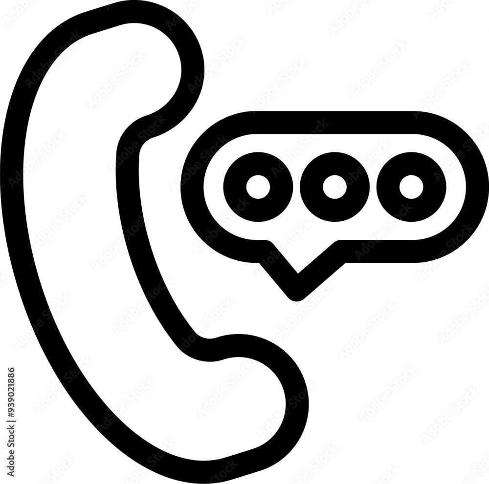 Aufkleber simple black and white vector icon of a phone handset with a speech bubble containing three dots, re