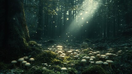 Enchanted Forest with Mushrooms and Light