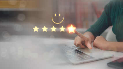User give rating to service experience on online application, Customer review satisfaction feedback...