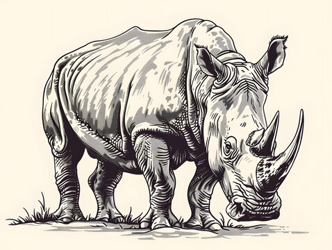 recommend clip art: Rhinoceros black and white illustration