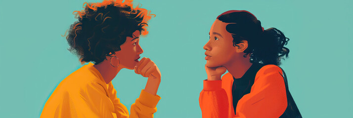 Pause in Conversation: Two people in a deep discussion, both taking a moment to think before continuing, highlighting the importance of thoughtful communication.