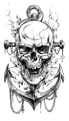Skull and Anchor black and white illustration