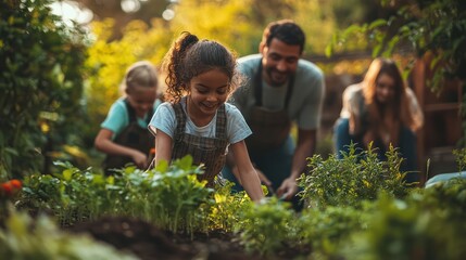 A multicultural family is organizing their backyard. Everyone helps create a clean and inviting space.