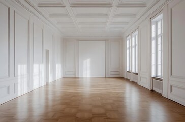 Fototapeta premium Empty White Room with Wooden Floor and Bright Interior Design