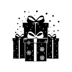 Silhouette three Christmas boxes with bows on top of them on white background. Vector illustration