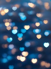 Abstract light background, blue bokeh pattern in heart shape