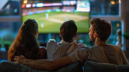 group of 3 friends watching cricket match, AI Generative
