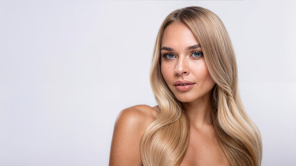 Naklejka premium a beautiful blonde woman with space for product text or logo