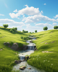 lush nature pictures There are meadows and waterfalls. among the valleys in the daytime