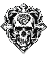 Skull and Sacred Heart black and white illustration
