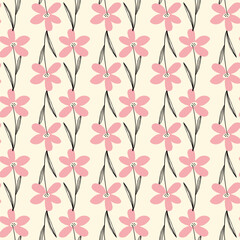 Stylized creative vibrant quirky expressive floral pattern in 60s in bright pink and red juicy colors