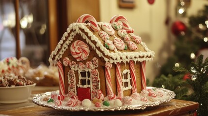 Gingerbread House Decorated with Candy Canes