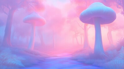 A forest with pink trees and a pink sky