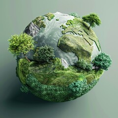 Sustainable Earth: A Flourishing Green Globe Embracing Recycling and Environmental Harmony