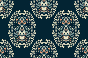 Damask seamless pattern,damask Ikat floral seamless pattern vector illustration,ikat background,Aztec style,baroque pattern.design for texture,fabric,clothing,wrapping,decoration,print,tile,saree,rug