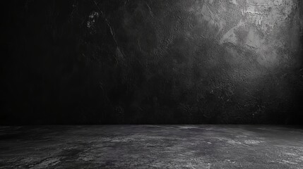 Rough black wall texture background with a dark concrete floor or an old grunge appearance