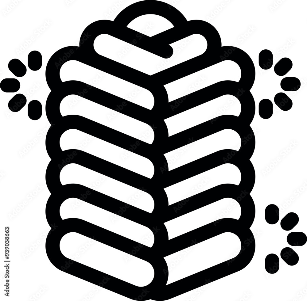 Poster simple icon of a stack of towels is surrounded by sparkling clean symbols