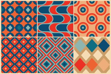 Mid century retro geomatical seamless backgrounds in the style of the 50s and 60s
