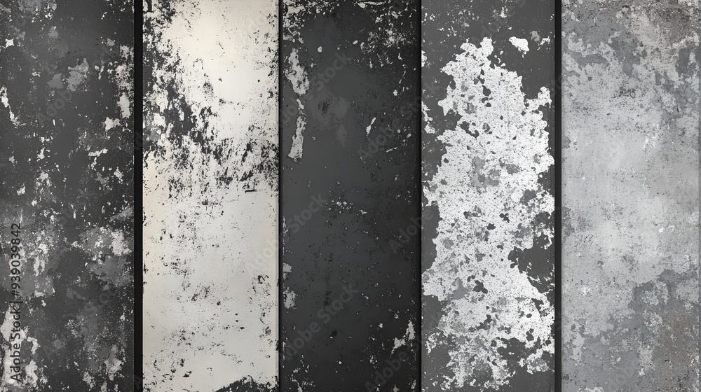 Poster set of grunge textures with a distressed effect includes a grunge background with a vector textured 
