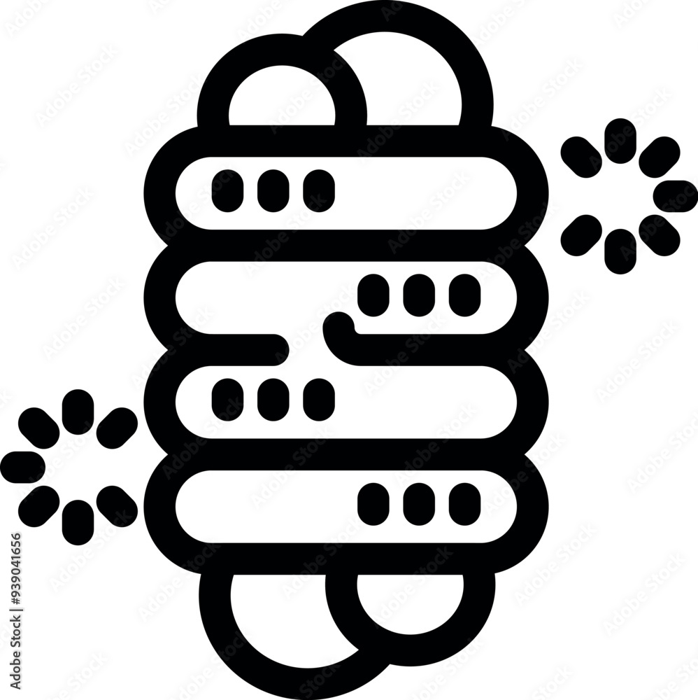 Poster simple bold outline icon of a server rack with loading symbol for cloud computing data storage