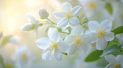 Obraz premium Close-up Nature Jasmine white flowers. Floral spring background. Generative ai