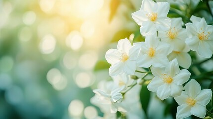 Obraz premium Close-up Nature Jasmine white flowers. Floral spring background. Generative ai