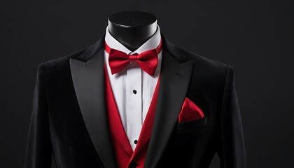 Red tailored suit, tuxedo isolated on black background on mannequin10