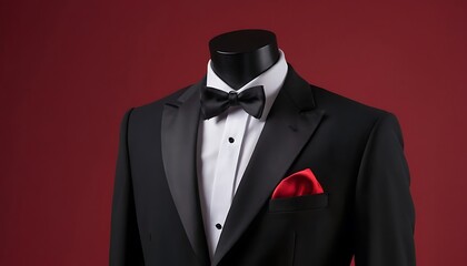 black tuxedo suit or jacket on a mannequin on white background1