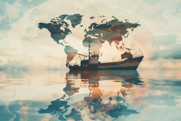 The ship sails around the world