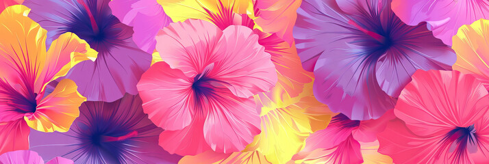 Bold Blooms: A vibrant pink, purple, and yellow floral abstract background, designed to evoke joy and positivity in support of mental health.