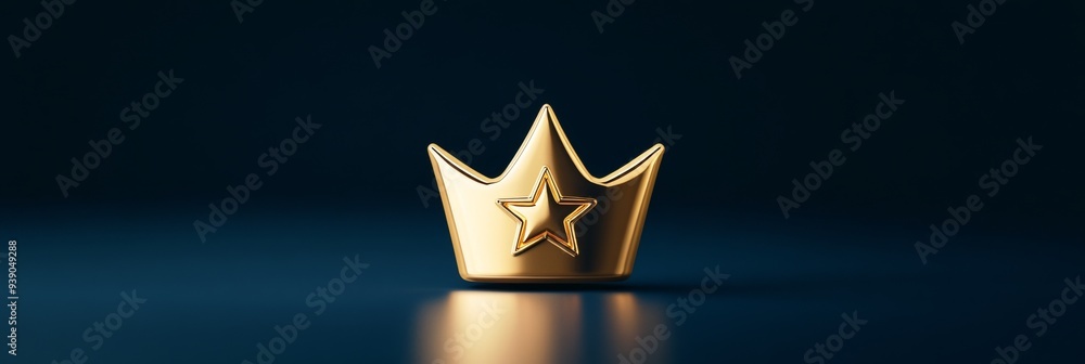 Poster a 3d simple style icon of a crown with a star representing leadership and achievement in a business 