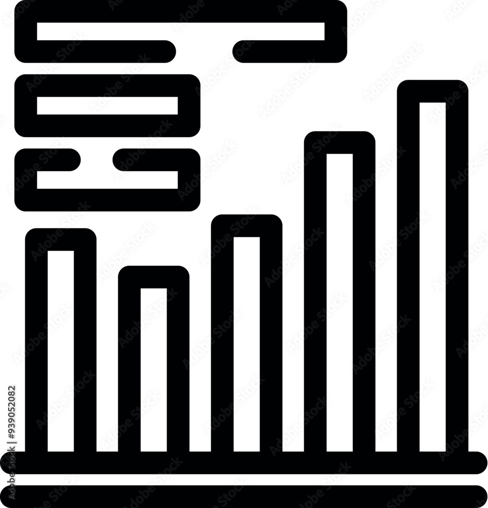 Poster simple vector icon representing a growing chart with data processing on top of it