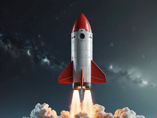 3D rocket in space Business startup and business growth concept, 3D rendering. on white background. Ai generative