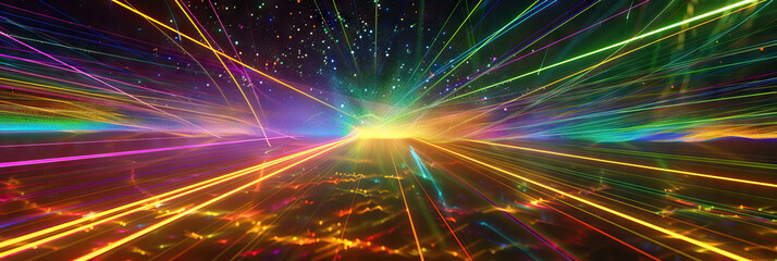 Naklejka premium Luminous Dance of Particles: A slow-motion image of a laser light show, revealing the delicate movements of colored beams.