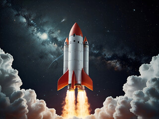 3D rocket in space Business startup and business growth concept, 3D rendering. on white background. Ai generative