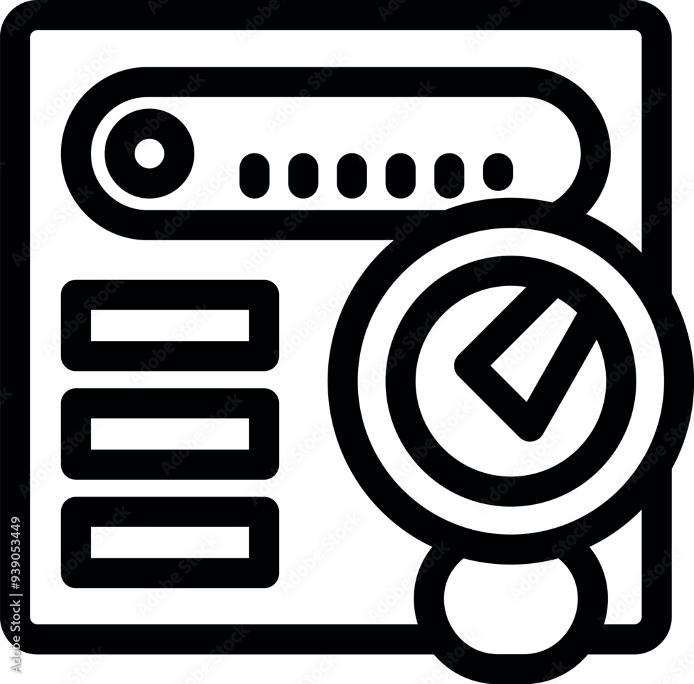 Poster bold icon of a server room monitoring system is showing a speedometer for performance analysis