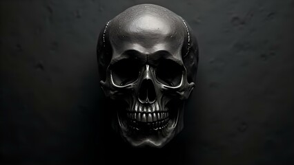 black skull isolated on a grey background, halloween wallpaper