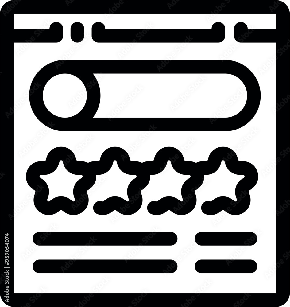 Poster simple vector icon of a website displaying a customer feedback section with a five star rating syste