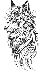 Obraz premium Tribal Fox Tattoo black and white illustration
