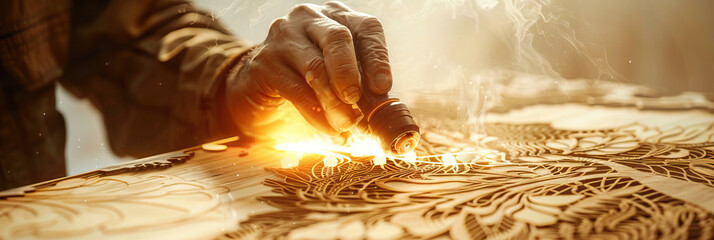 Precision Craftsmanship: A skilled artist uses a laser engraver to etch delicate designs into a wooden surface.