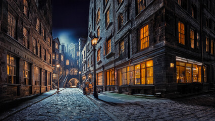 Obraz premium A set design showing an imagined victorian street scene