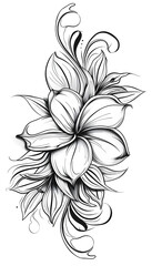 Tribal Gardenia flower Tattoo black and white illustration