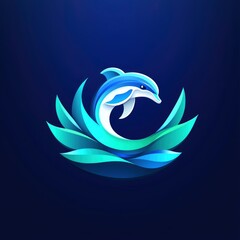 Abstract Dolphin Logo Design with Ocean Waves