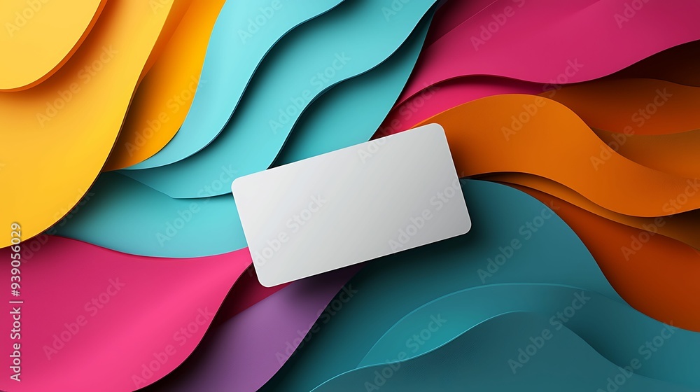 Poster modern finance concept - floating credit card with colorful abstract shapes and soft lighting for co